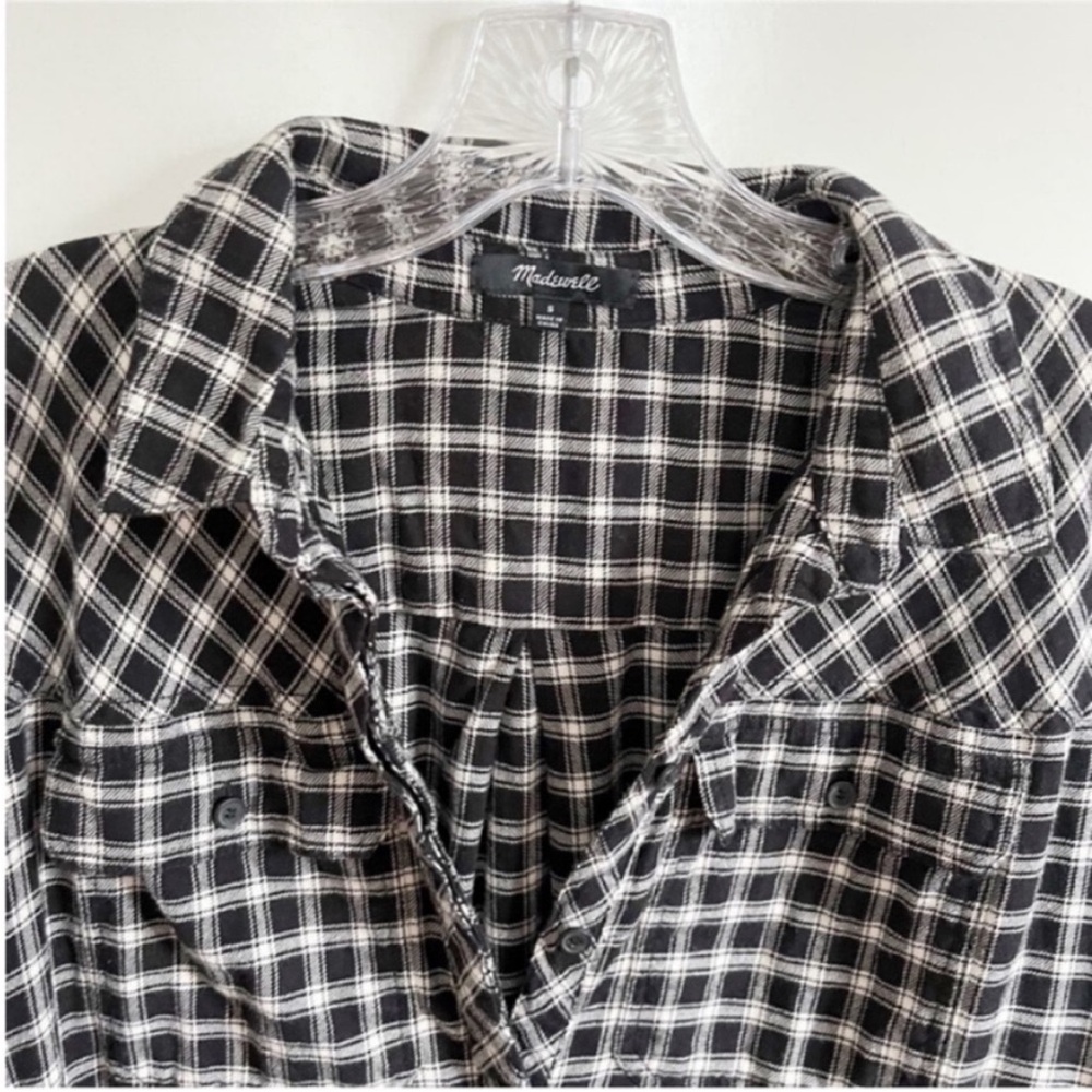 Madewell Daywalk Shirtdress black white Hilldale plaid flannel high low - Picture 6 of 10